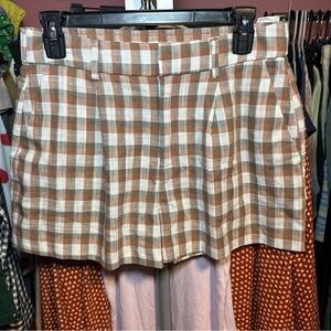 Nine West High Waist Plaid Shorts - Brown and White